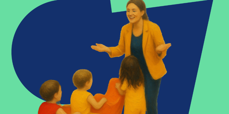 Professora mediando aprendizagem ativa com crianças na educação infantil